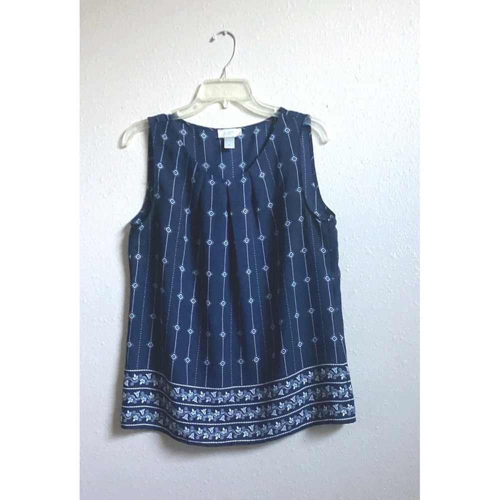 Loft Women's Sleeveless Top Blue Diamond Accent Lightweight Casual Blouse Size M